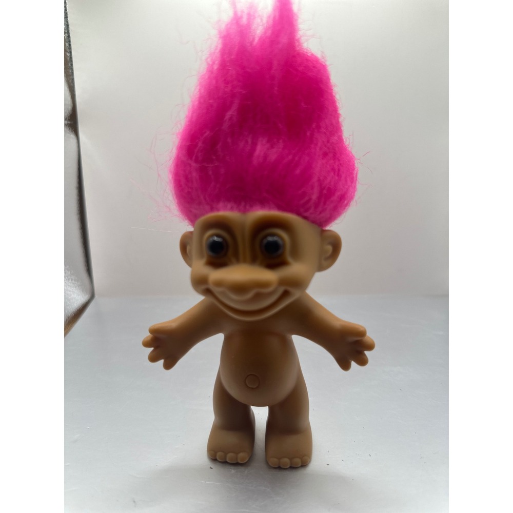 Vintage Russ Berrie Troll Doll Neon Pink Hair Collectible Vinyl Figure 90s Toy